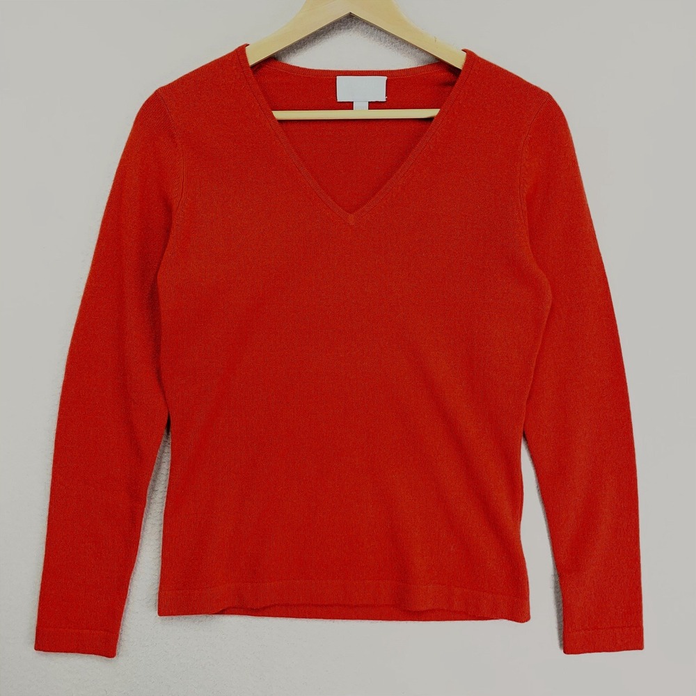 Pure Collection Cashmere Sweater Womens 4 Red V-neck Long Sleeve Luxury‎ Soft